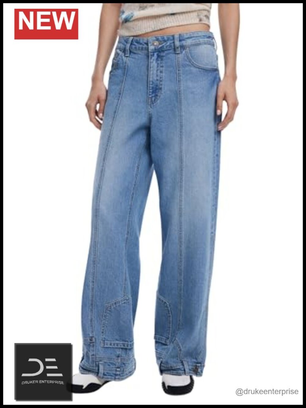 Desigual Mid Rise Trouser Jeans Blue Stretch Cotton Denim Long Length Zip